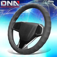 Black Matte Grain Texture Perforated Leather Wribbed Grips Steering Wheel Cover