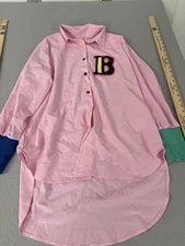 Pink Button Down Shirt Womens 2XL Patch B Letter Long Sleeve Colorful Novelty To