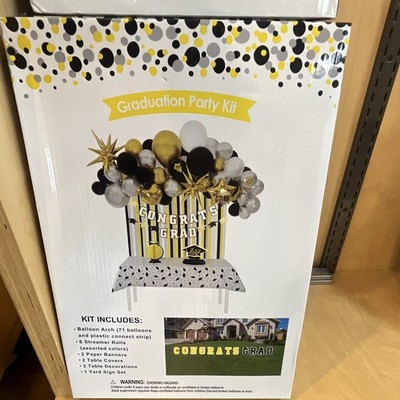 Graduation Party Scene Setter Kit Balloon Arch Banners Table Covers Black Gold
