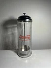 Coca-Cola Straw Holder 11" Vintage Glass Jar Dispenser Metal Lid Tray 1992 Vtg