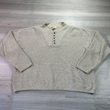 VINTAGE Eddie Bauer Sweater Mens Large Beige Cotton Wool Henley Knit USA 90s