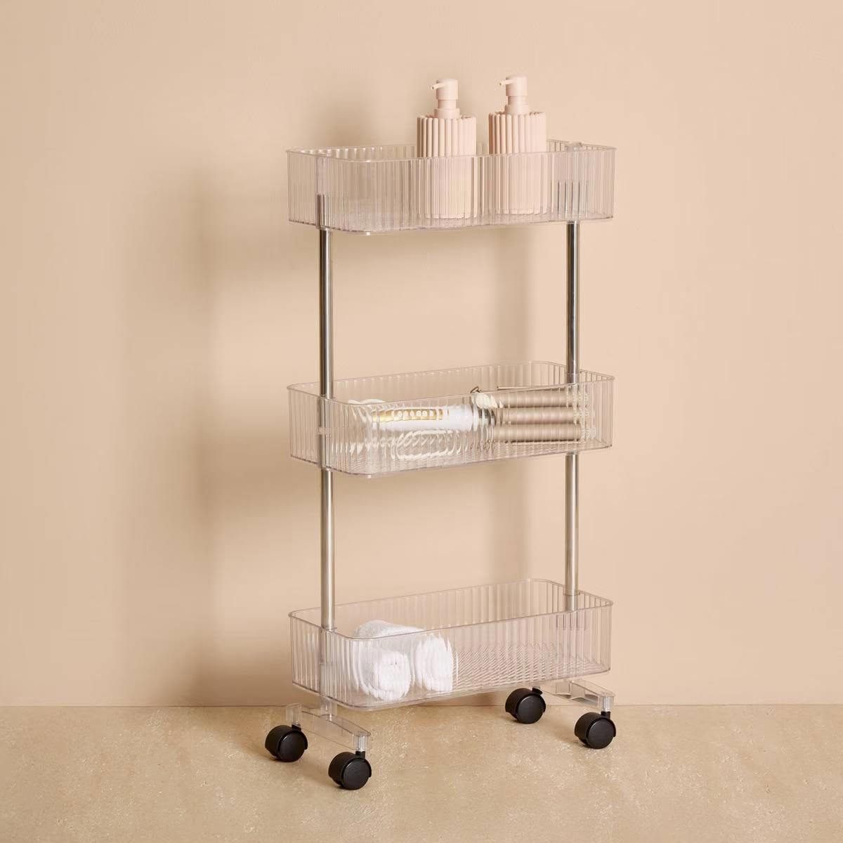 Desserte 3 Niveaux Plastor transparente 80cm pour maximiser les petits espaces