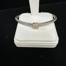 David Yurman Sterling Silver 18k YG Diamond Confetti 4mm Cuff Bracelet 7”