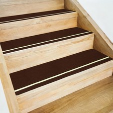 10pcs Stair Treads Non-Slip 8"x30" Stair Tread Glow in Dark Stripe Brown