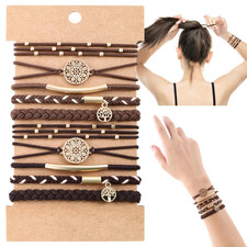 10PCS Hair Ties Bracelet for Women 5 Styles Soft Braided Boho Hair Bands Elas...