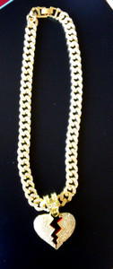 Authentic Gold-Plated Cuban Chain with Broken Heart Cubic Zirconia