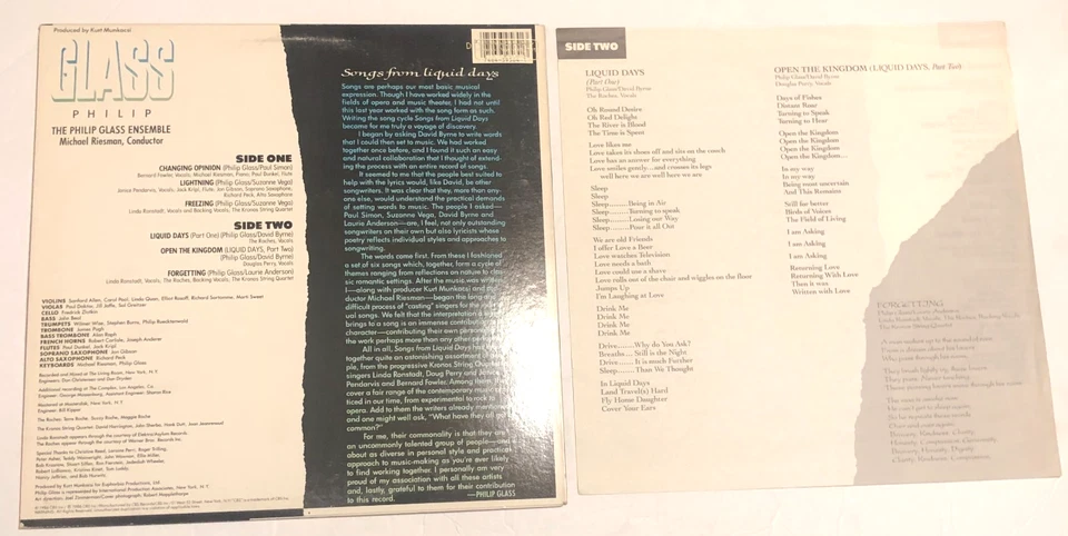 Philip Glass Songs From Liquid Days LP Promo  insert Suzanne Vega David Byrne Nm - Image 2 of 4
