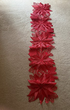 Vinyl Table Runner Poinsettias Lacey Metalic Red Christmas Flexible