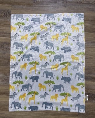 Safari Baby Toddler Blanket Jungle Lion Giraffe Elephant Alligator GrayYellow VG