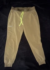 Figs Technical Collection Scrub Jogger Pants Womens Sz M Olive Green Neon Green