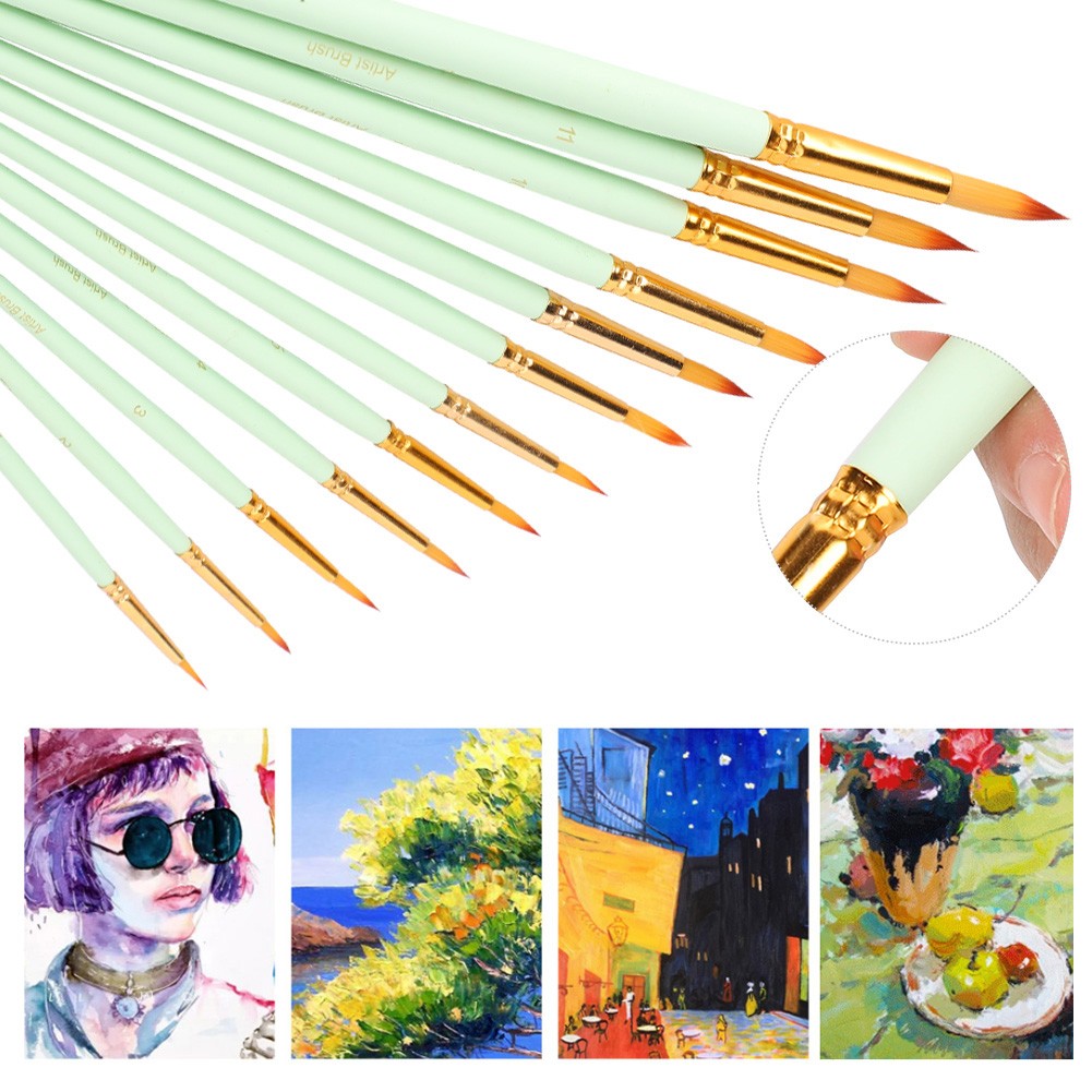 12x Artist Paint Brushes Nylon Hair Art Supplies Stationery Watercolor Oil NEW