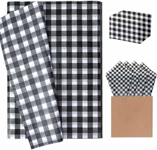 100 Sheets Gingham Tissue Paper 14 x 20 Inches Black and White Checkered Tissue 