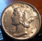 1942 D Mercury Dime 10C Cents Coin Silver, XF/AU!