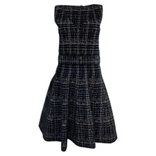 Prada Tweed V-Neck Midi Dress In Cotton Women Blue Size 40