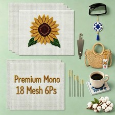 18 Mesh Blank Needlepoint Canvas: 6Pcs Pre-Cut 6x6 inch, 8x8 white