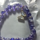 Purple & Clear Beaded Stretch Bracelet with Dangle Charm, Gold Base Metal — photo 3