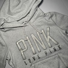 Victorias Secret PINK Women's Hoodie Sweatshirt Size S Gray Sleeves Stained pic