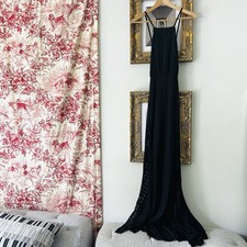 ASTR The Label Black Houndstooth Print High Neck Backless Maxi Formal Dress S