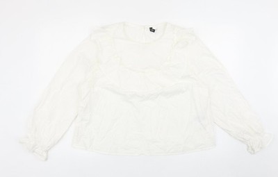 Divided by H&M Damen Basic Bluse weiß Baumwolle Größe L Rundhals
