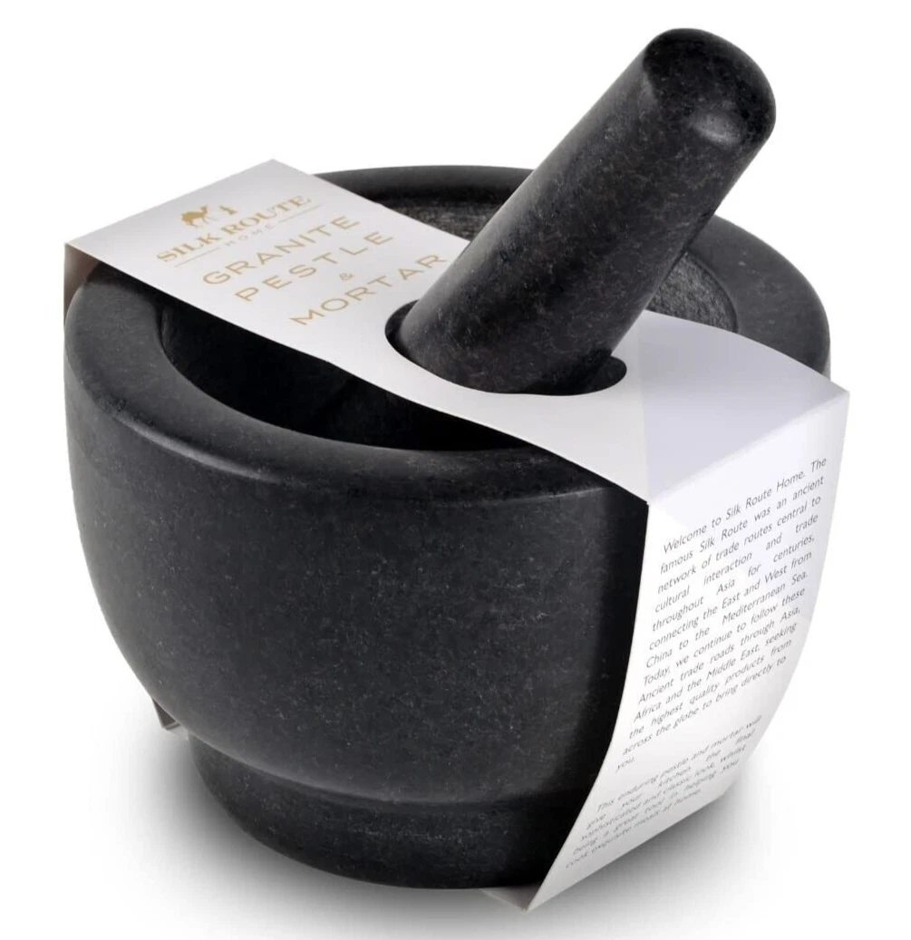 Granite Pestle and Mortar with Base 580ML Capacity - 2.8kg by Silk Route Home