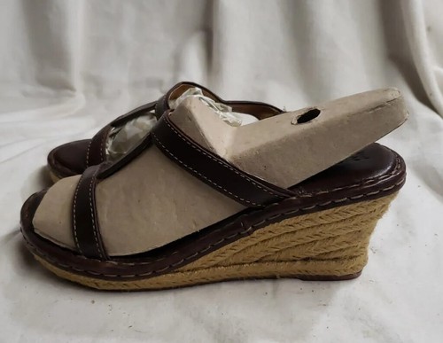 Born Keilsandalen Damen Größe 8 Braun Leder Jute T-Riemen Schuhe Sandale W8494 722