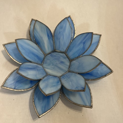 Rare Blue Lotus Flower Opalescent Stained Glass Table Decor Stunning
