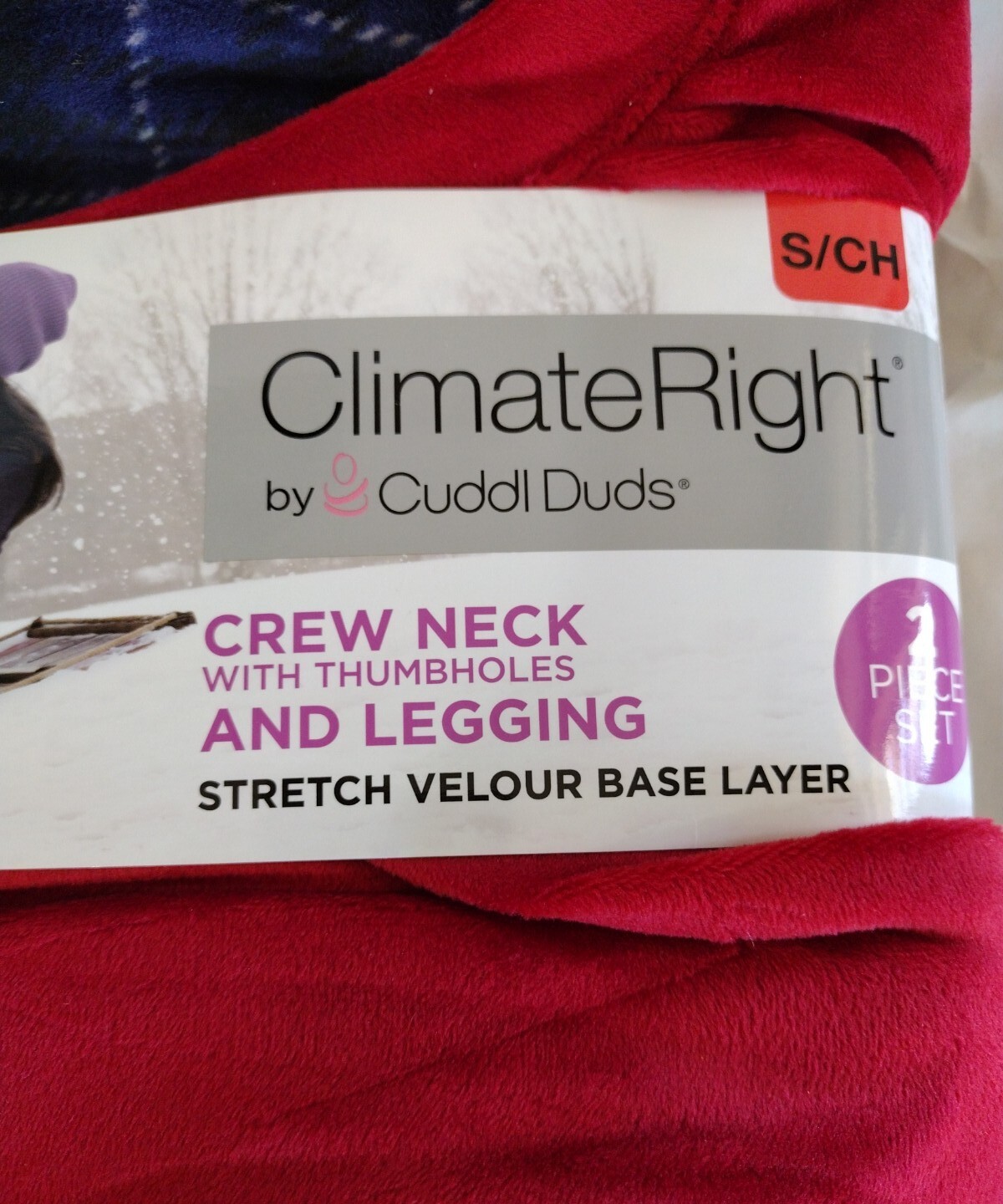 Climate Right Cuddl Duds Crew Neck Legging Red Plaid Stretch Velour