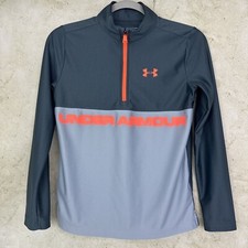 Under Armour Loose 1/4 Zip Pullover Youth Large HeatGear Gray Orange Shirt