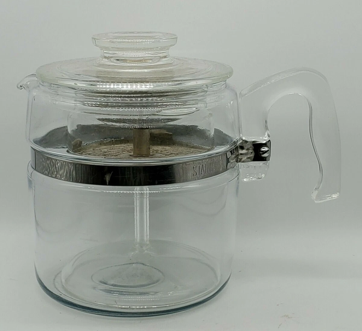 vintage Pyrex flameware 7756-B stovetop percolator, clear glass coffee pot