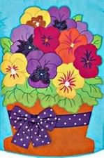 Pansy Flower Pot with Bow, Applique, Garden Flag 12"x18", Custom Decor, 2 Sided