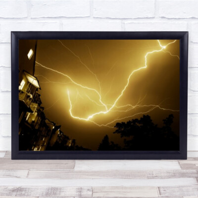 The Blitz Thunder Lightning Yellow Sky Thunderstorm Energy Wandbilddruck