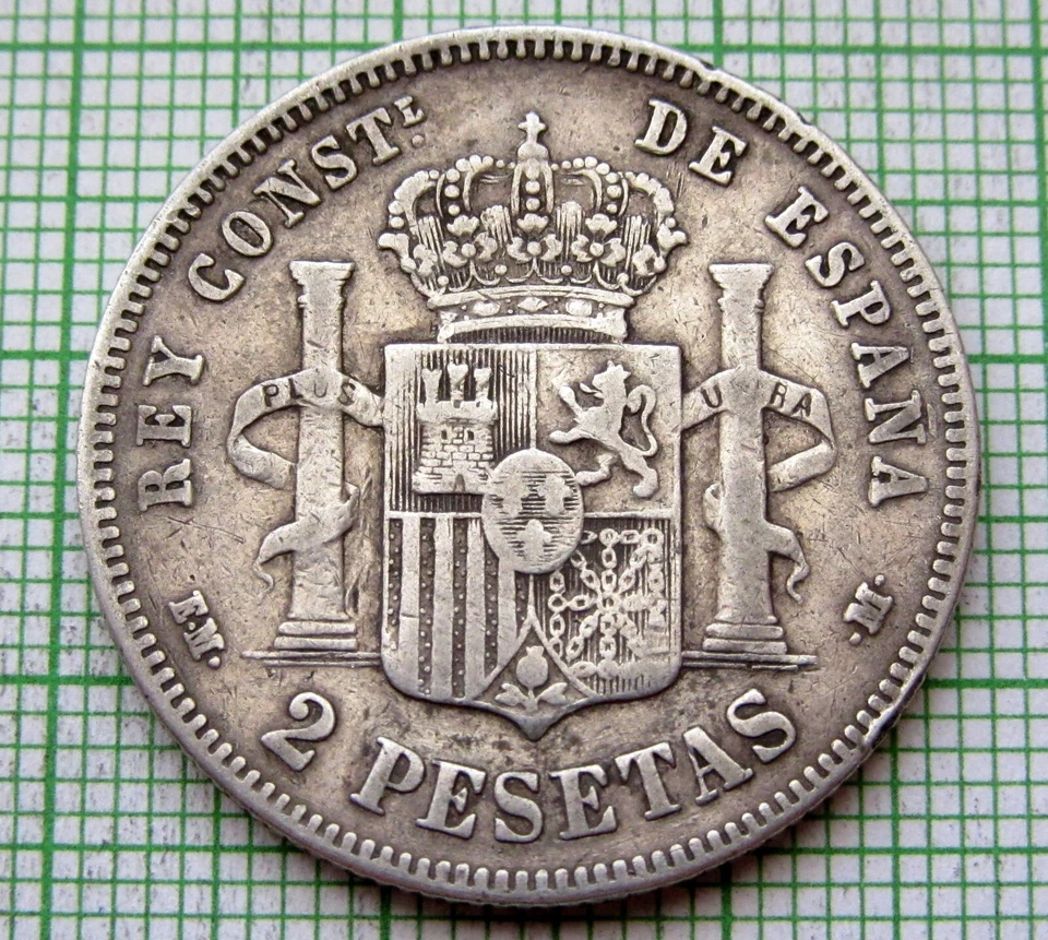 SPAIN ALFONSO XII 1879 2 PESETAS, Crowned Coat of Arms 0.835 SILVER PATINA - Image 3 of 4