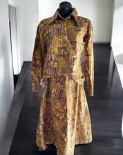 Vintage 1970s Women  s Egyptian Hieroglyph Retro Blouse  Skirt Set Sz 14 S/M