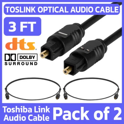 CMPLE 2 Pack Toslink Optical Cable 3ft Digital Audio Sound Fiber Optic SPDIF Cord Wire