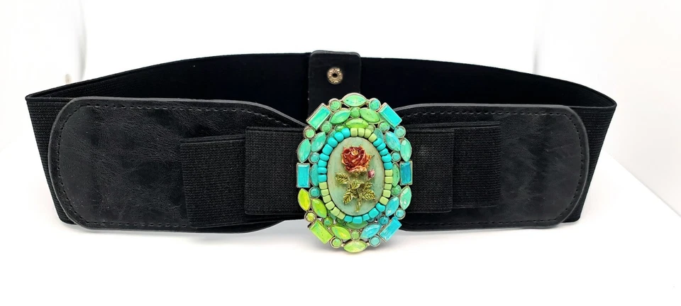 Hermoso cinturón negro con hebilla de colores de Michal Negrin Israel. Foto 3 de 4