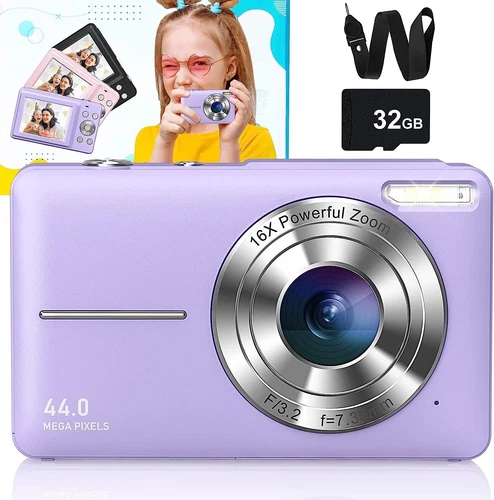 Digital Camera Anti-Shake, FHD 1080P Kids Camera with 32GB Card Portable Compact