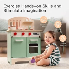 Robud Kids Wooden Kitchen Playset Pretend Play Kitchen Set Cooking Play Toys
