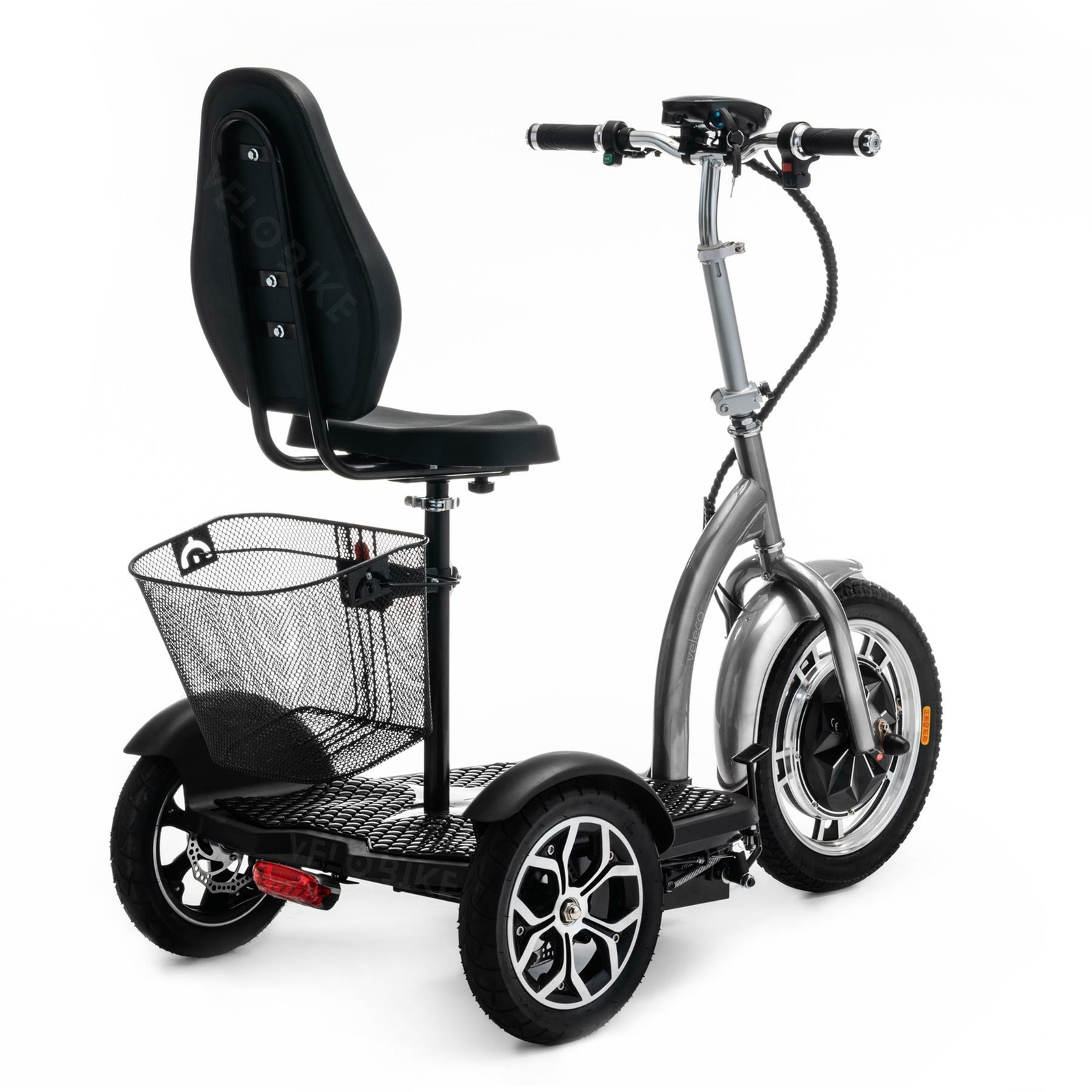 Scooter électrique Adulte 3 Roues VELECO ZT16 - Trike Argent Avec Panier, 750W, Pliable, Idéal Intérieur/extérieur