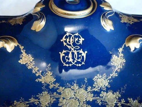 Antica porcellana francese Sevres - blu cobalto, supporto calamaio dorato B.R.P.  BRP - Foto 4 di 16