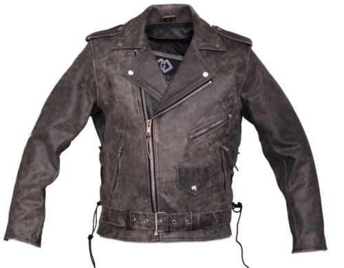 Chaqueta blindada para motociclista con cinturón Marlon Brando de cuero envejecido para hombre - Imagen 3 de 5