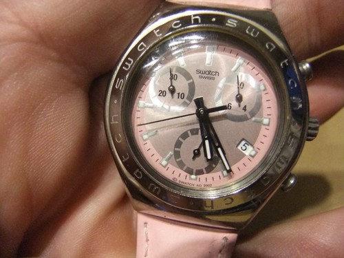 swatch irony ladies pink chronograph watch ag 2002