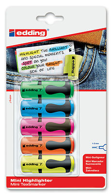 edding 7 mini Textmarker Highlighter 5er Etui farblich sortiert 4-7-5-1999