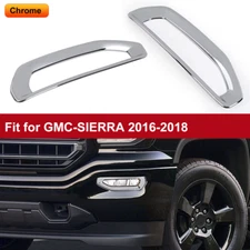 2x Chrome Front Bumper Fog Light Lamp Cover Bezels Trim for GMC Sierra 2016-2018