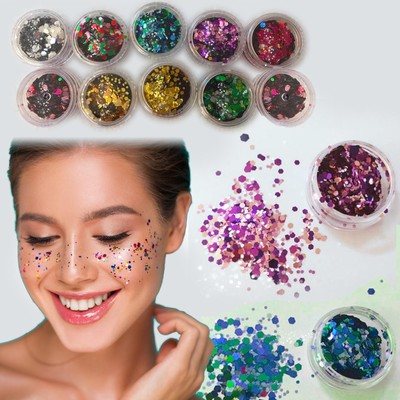 Glitzer-Set Mit 12 Farben & 6 Pailletten-Boxen – Holografischer Chunky Glitter Für Make-up, Nägel & Basteln
