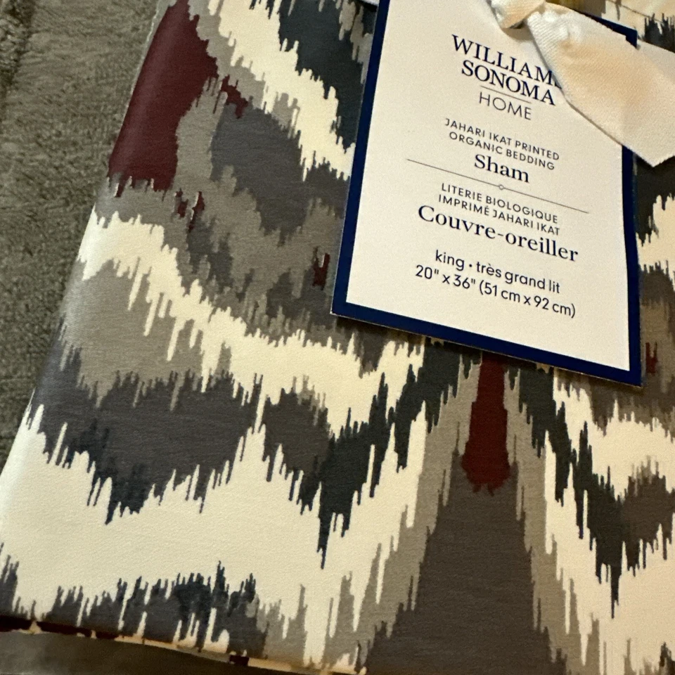 Satén simulado de algodón orgánico WILLIAMS SONOMA Jahari Ikat, estándar 20 X 36 nuevo con etiquetas Foto 3 de 4