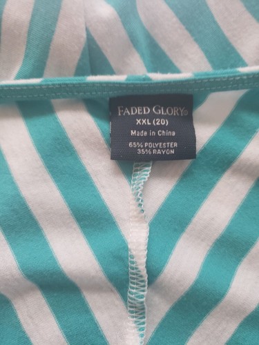 Tunic top Women's Plus Size XXL Bust 52" Turq Stripes Drawstring Faded Glory - Picture 4 of 4