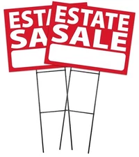 Large (18"x24") Estate Sale - RED - Sign Kit with Stands - 2 Pack  