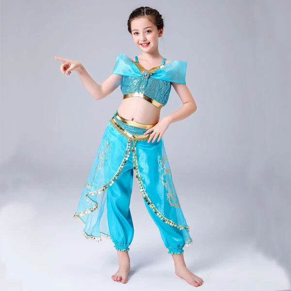 Girl Costume Aladdin Princess Jasmine Cosplay Outfits Sequin Fancy Dress 3-10yrs - image 2 of 4