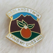 Vtg 1985 Redland CA YWCA Enamel Member Lapel Pin - Paid My Dues