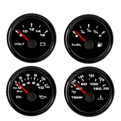 #ad 52mm 2inch 4 Gauge Set Fuel Oil Pressure Volt Water Temp 7 Colors LED USA STOCK $71.24